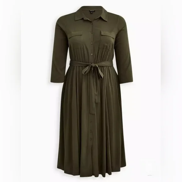 Midi Rayon Slub Belted Shirtdress - Picture 2 of 7